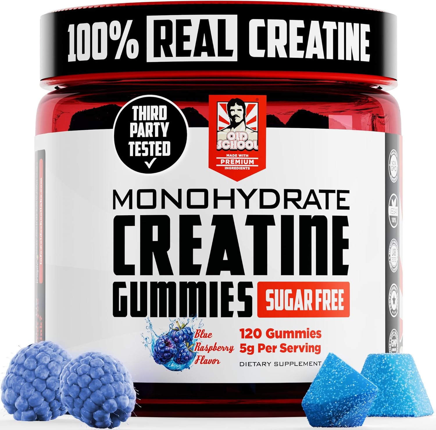 Old School Labs 5000mg Creatine Monohydrate Gummies, Optimized for Men and Women, Supports Lean Muscles & Recovery, Energy & Stamina - 120 Vegan Gummies with Real Creatine, 30 Servings