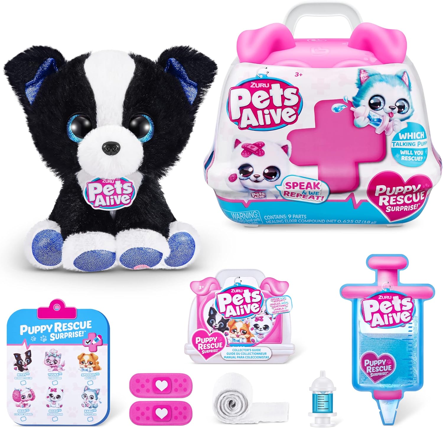 Pets Alive Pet Shop Surprise Series 3 Puppy Rescue Border Collie, Surprise Puppy Plush, Ultra Soft Plushies, Surprises Inside, Interactive Toy Pets with Electronic Speak and Repeat (Border Collie)