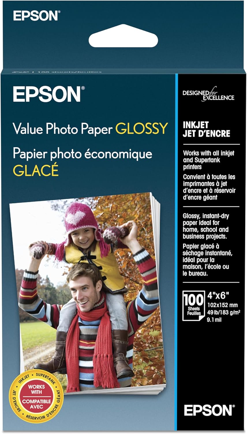Epson Value Photo Paper Glossy, 4"x6", 100 Sheets (S400034)