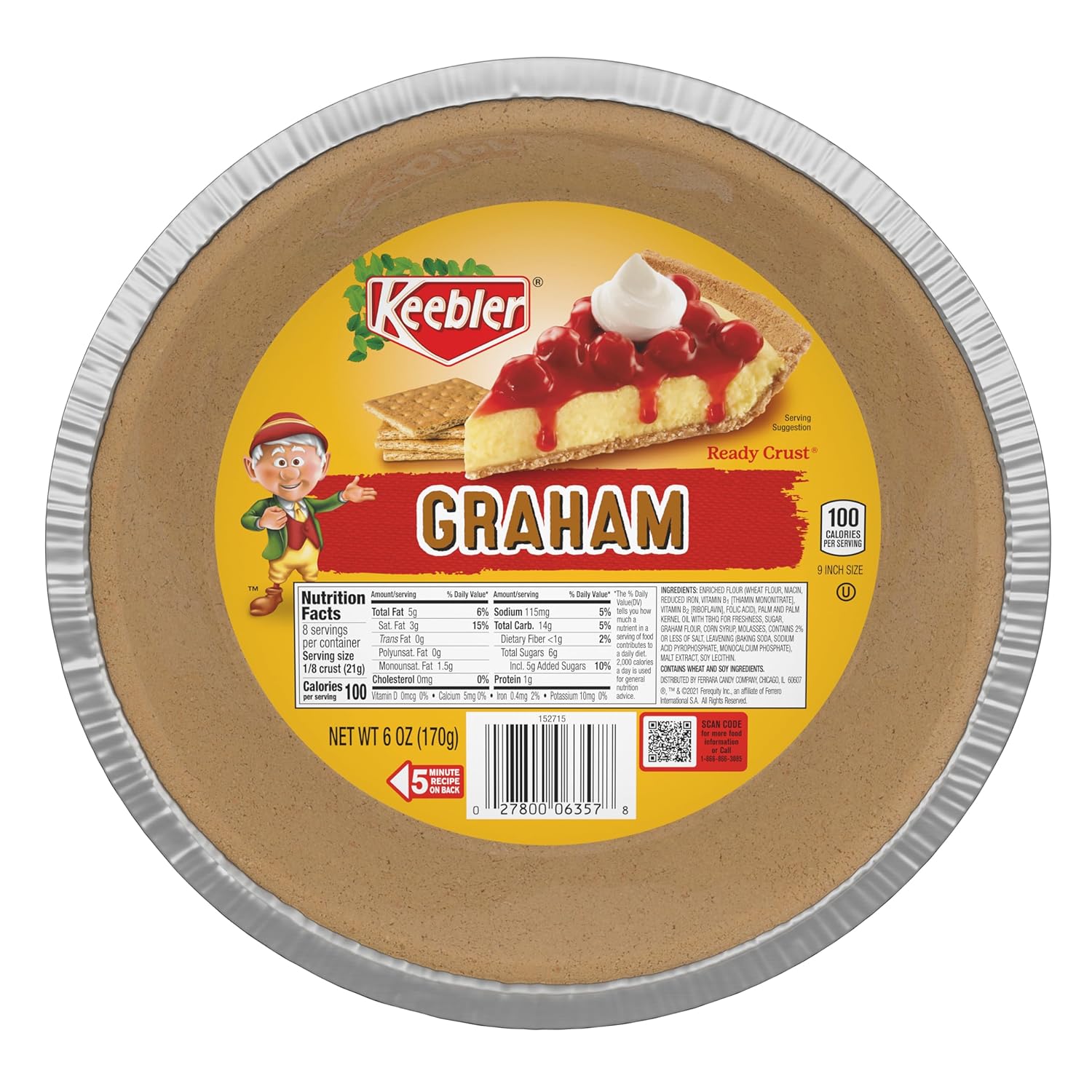 Keebler Ready Crust 9-Inch Graham Cracker Pie Crusts, Premade Pie Crusts For Baking And No-Bake, 12 ct