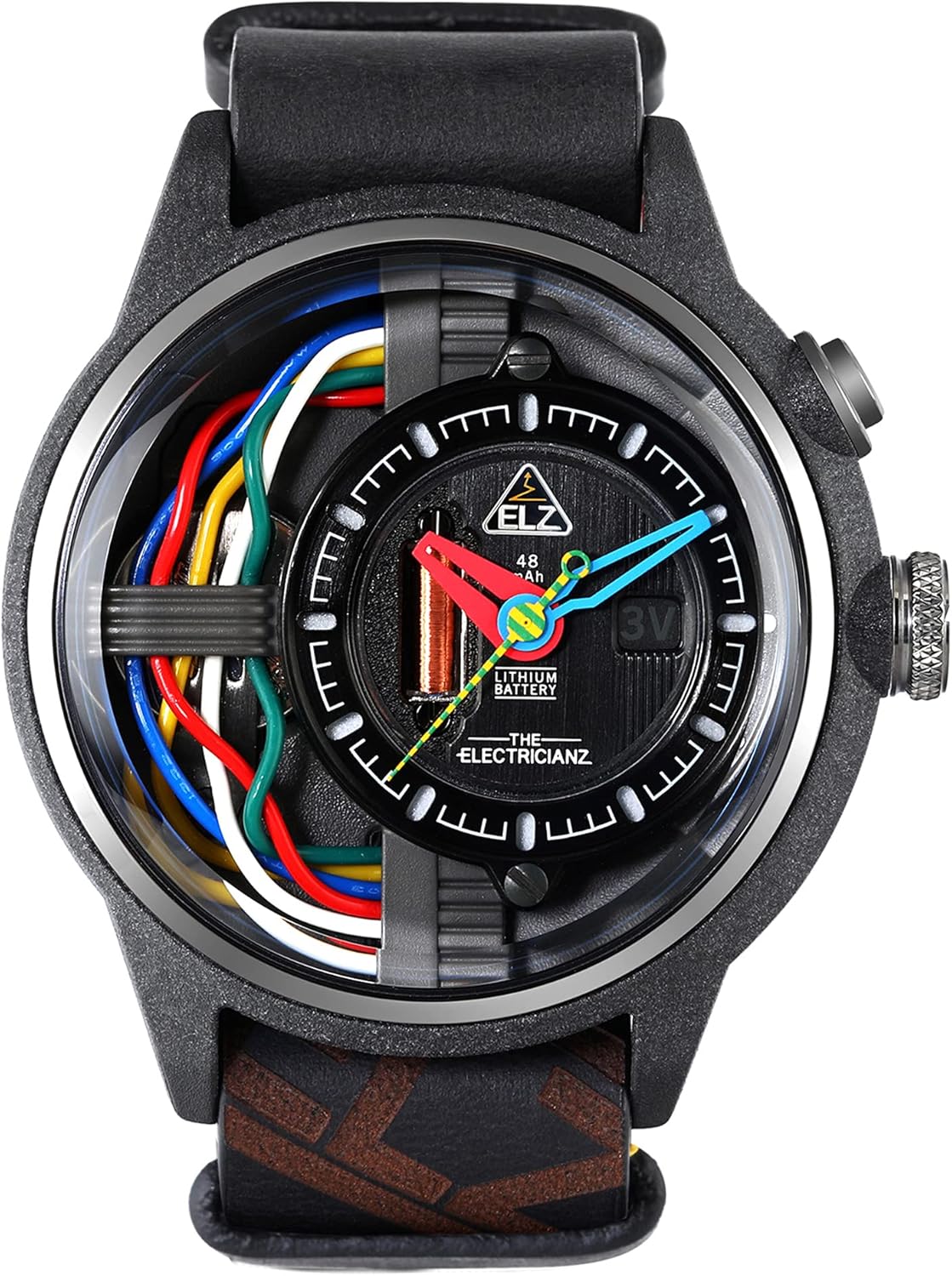 Carbon Z - Men’s Watch with Patented LED Lighting System, Swiss Designed, Stainless Steel Case, Leather Strap