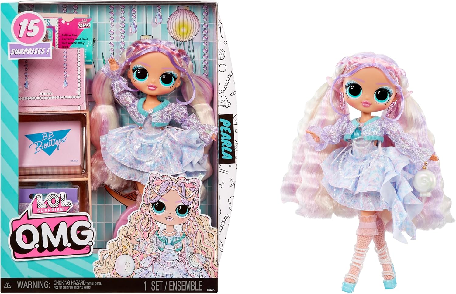 L.O.L. Surprise! OMG Fashion Doll Pearl with 15 Surprises - Doll Including Mermaid Themed Fashions and Accessories – Great for Kids Ages 4+