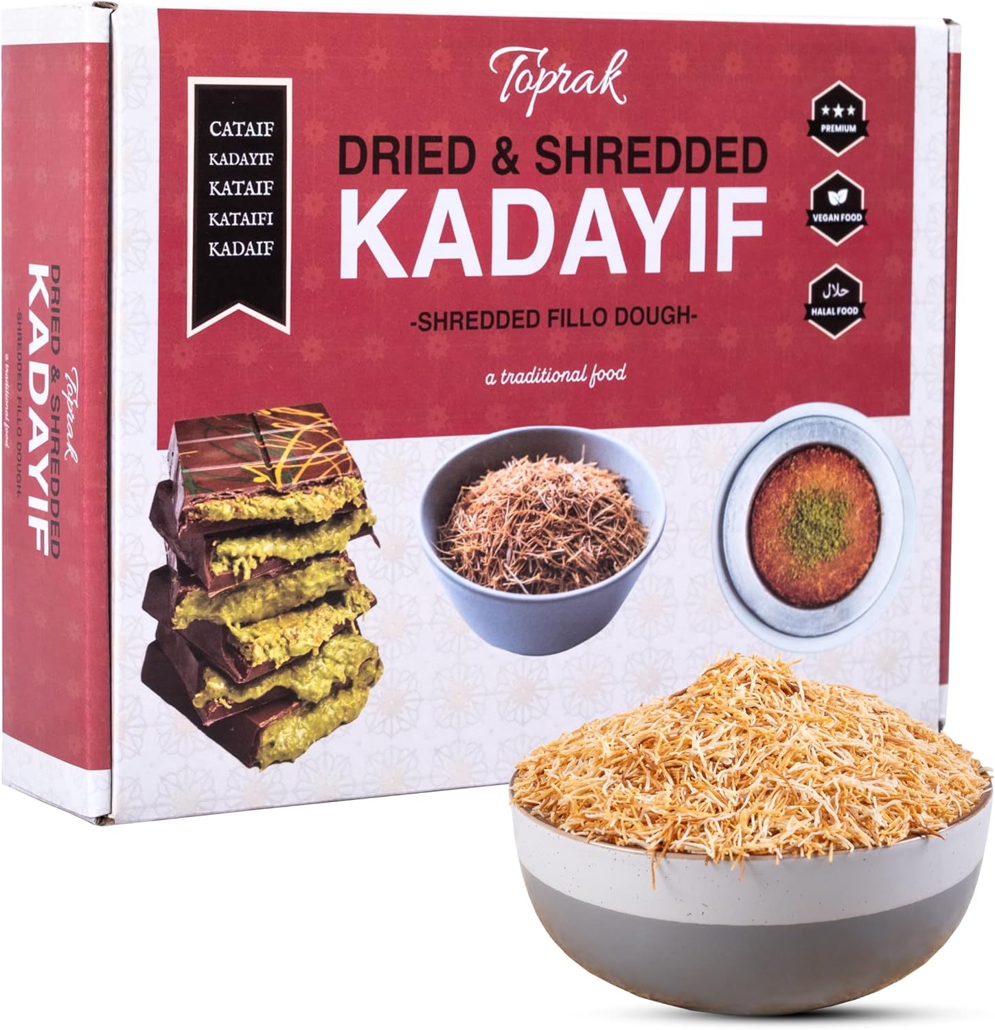 Toprak Kunafa Premium Vegan Kataifi Pastry – Ingredient for Viral Dubai Pistachio Chocolate Bar, Filo Dough for Kunafa Spread & Dessert Toppings 500g Large Pack