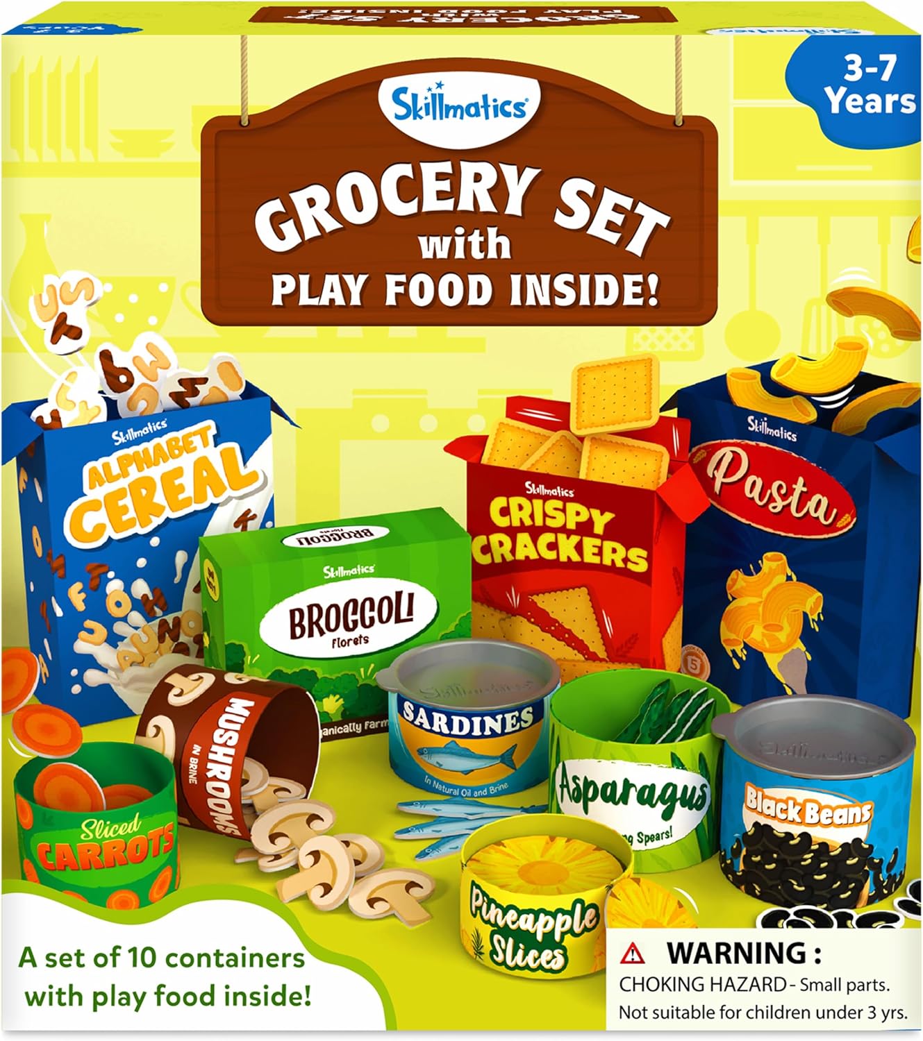 Skillmatics Pretend Play Grocery Set - 10 Containers, 100+ Play Food Items, Stocking Stuffers, Back-to-School Toy Kitchen Accessories, Fruits & Veggies, Gifts for Kids & Toddlers Ages 3-7