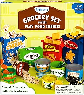 Skillmatics Pretend Play Grocery Set - 10 Containers, 100+ Play Food Items, Stocking Stuffers, Back-to-School Toy Kitchen Accessories, Fruits & Veggies, Gifts for Kids & Toddlers Ages 3-7