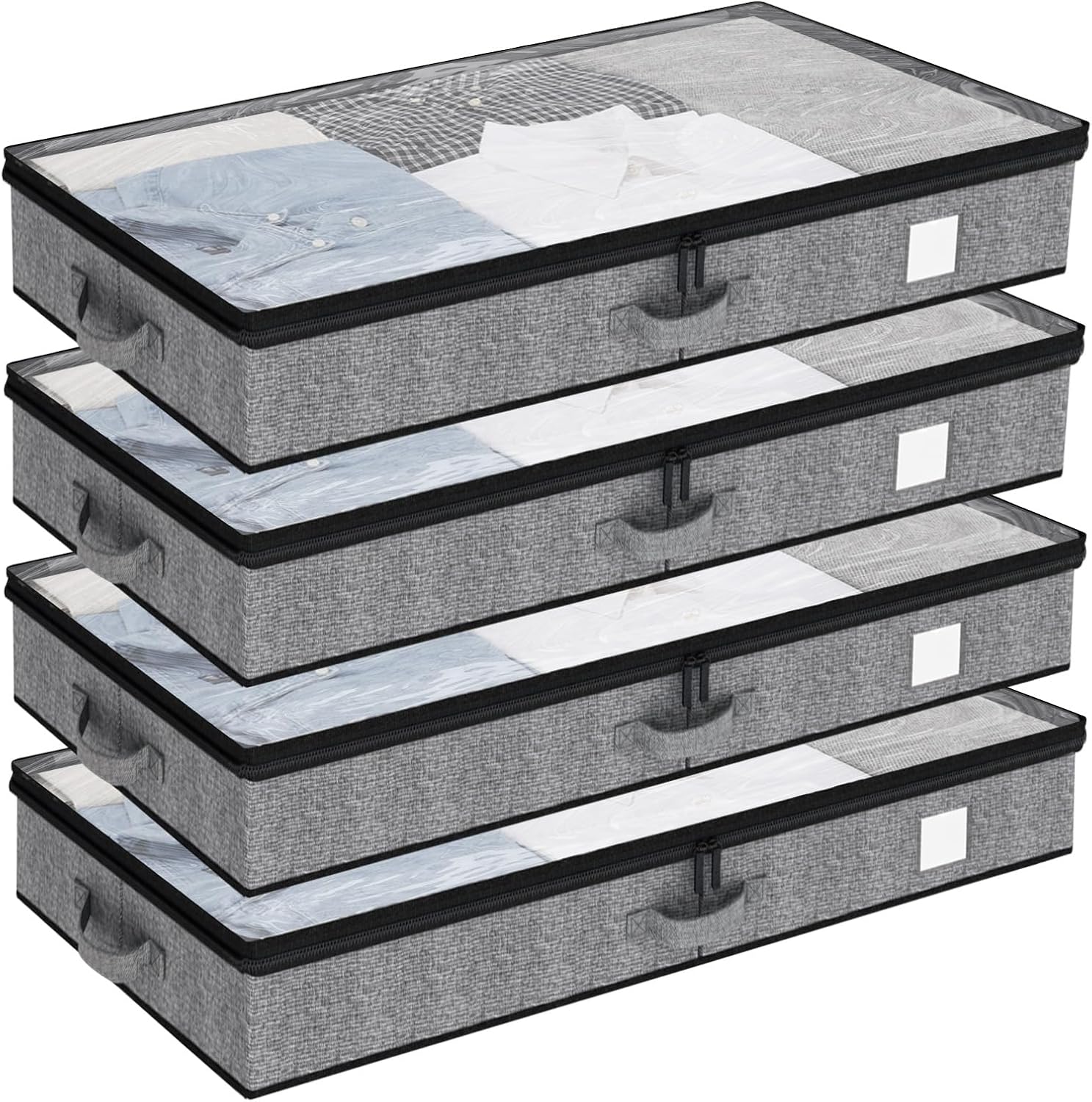 Fixwal 4 Pack Underbed Storage Containers, Below 4.5 Inches Low Profile Under Bed Organizer Clothes Storage Bins with Sturdy Sidewalls and Bottom