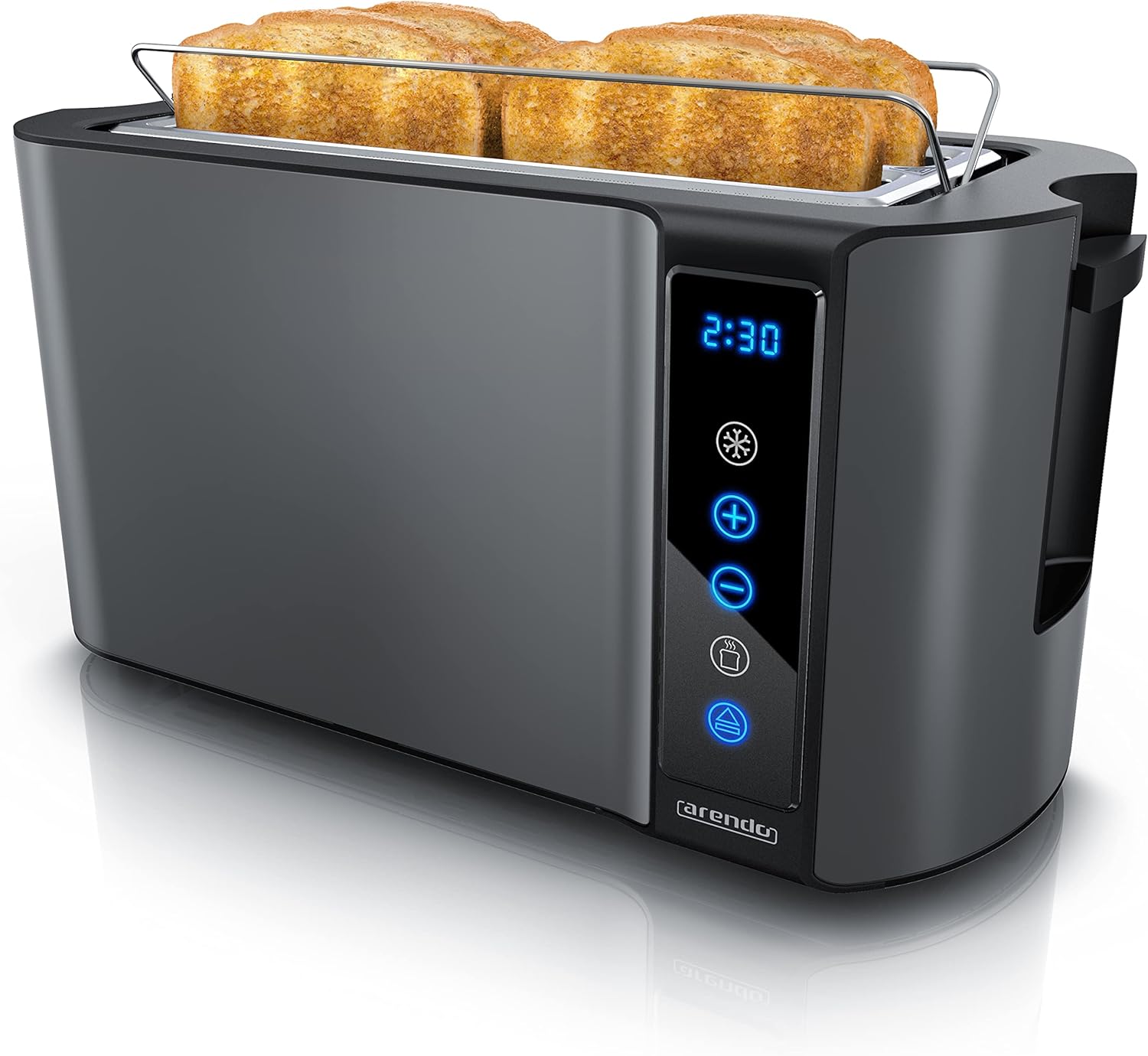 Arendo 4-Slice Long-Slot Toaster 1500 W, Touchscreen, 2 long slots cool touch Toaster Double-Walled Housing, Pastry Warmer 7 Browning Levels Automatic Centering Remaining Time Display Memory Function