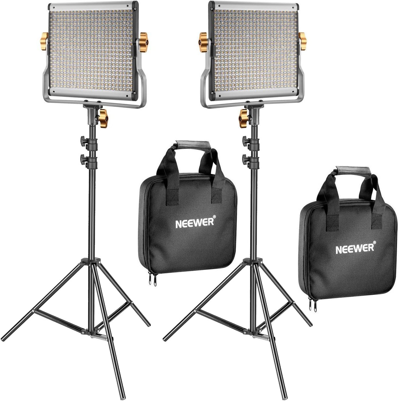 NEEWER 2 Pack Dimmable Bi Color 480 LED Video Light Kit, 3200-5600K CRI 96+ LED Panel with U Bracket, 74.8 inches Tripod Stand, YouTube Recording Studio Photography Streaming Lighting [Energy Class F]