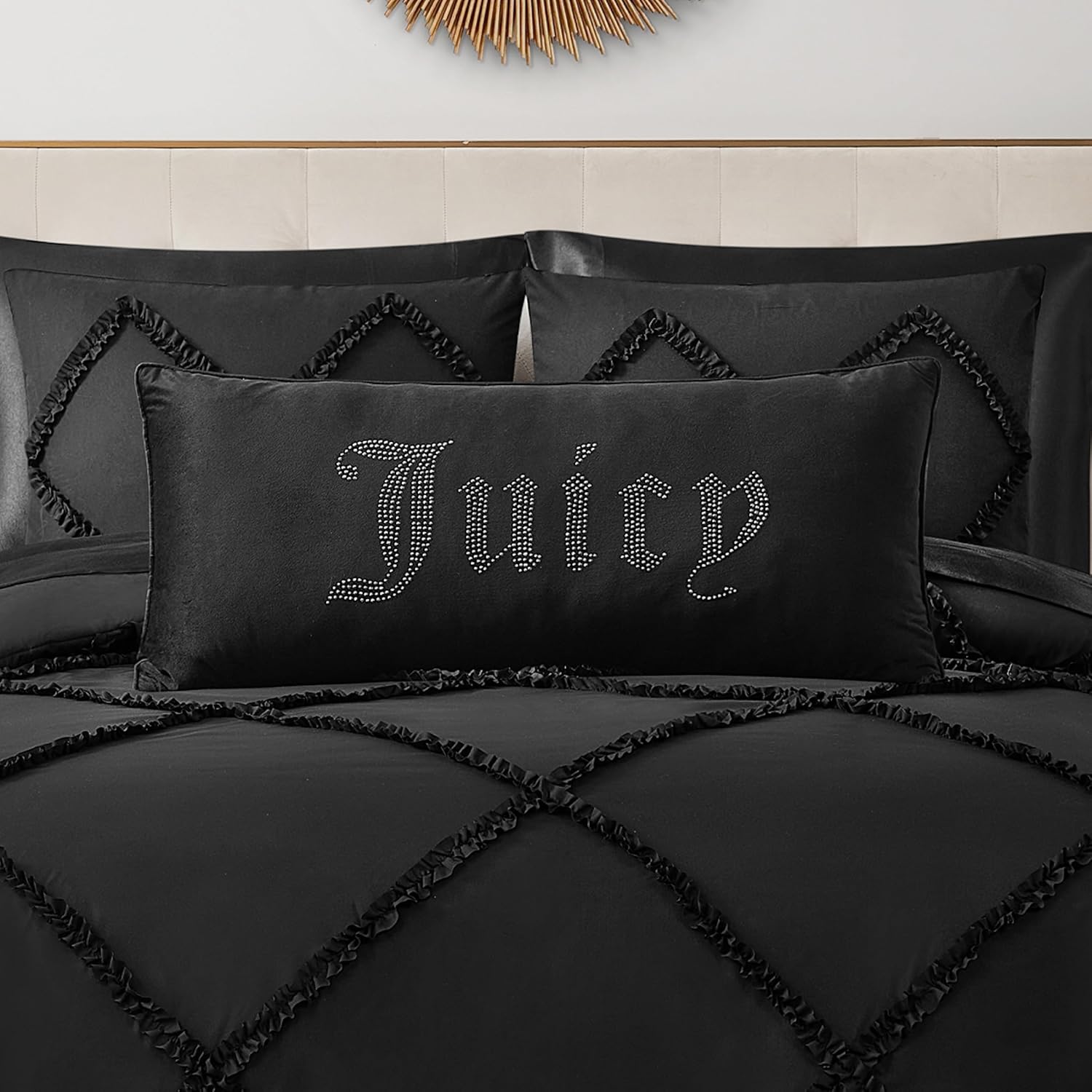 Juicy Couture Hannah 16"X36" Rhinestone Decorative 1-Piece Pillow, Black