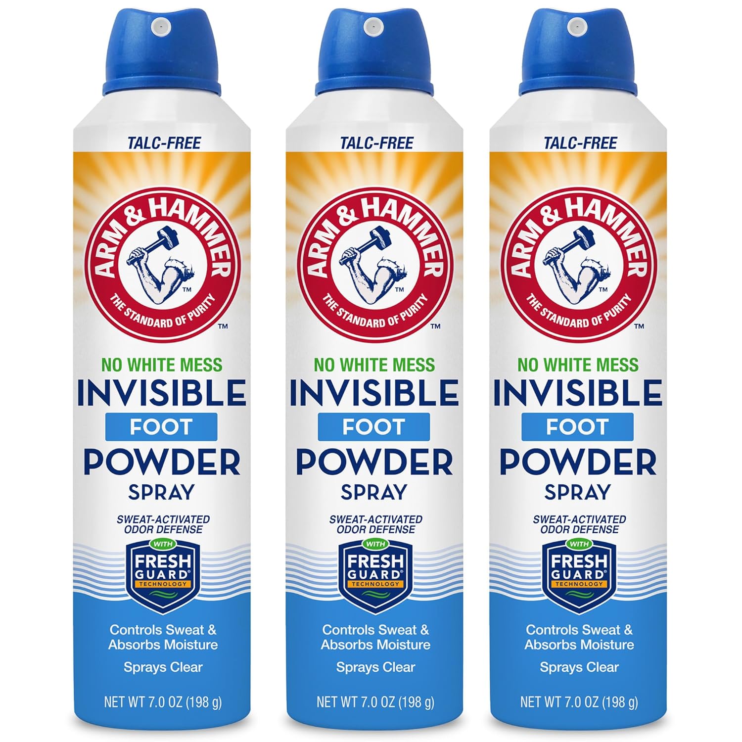 Arm & Hammer Invisible Foot Powder Spray, Clear Talc-Free Foot Odor & Sweat Control, Foot Spray Odor Eliminator Spray, Foot Odor Eliminator For Men & Women, Foot Odor Spray, 7 Oz (3 Pack)