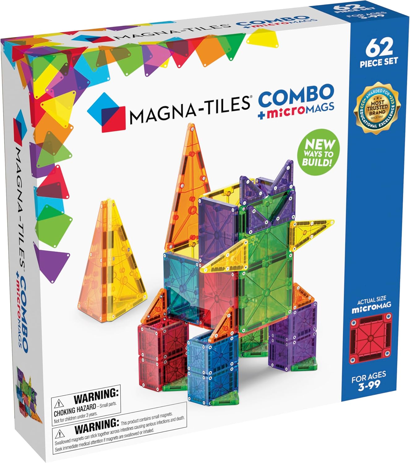 MAGNA-TILES Combo 62-Piece Magnetic Construction Set, The Original Magnetic Building Brand