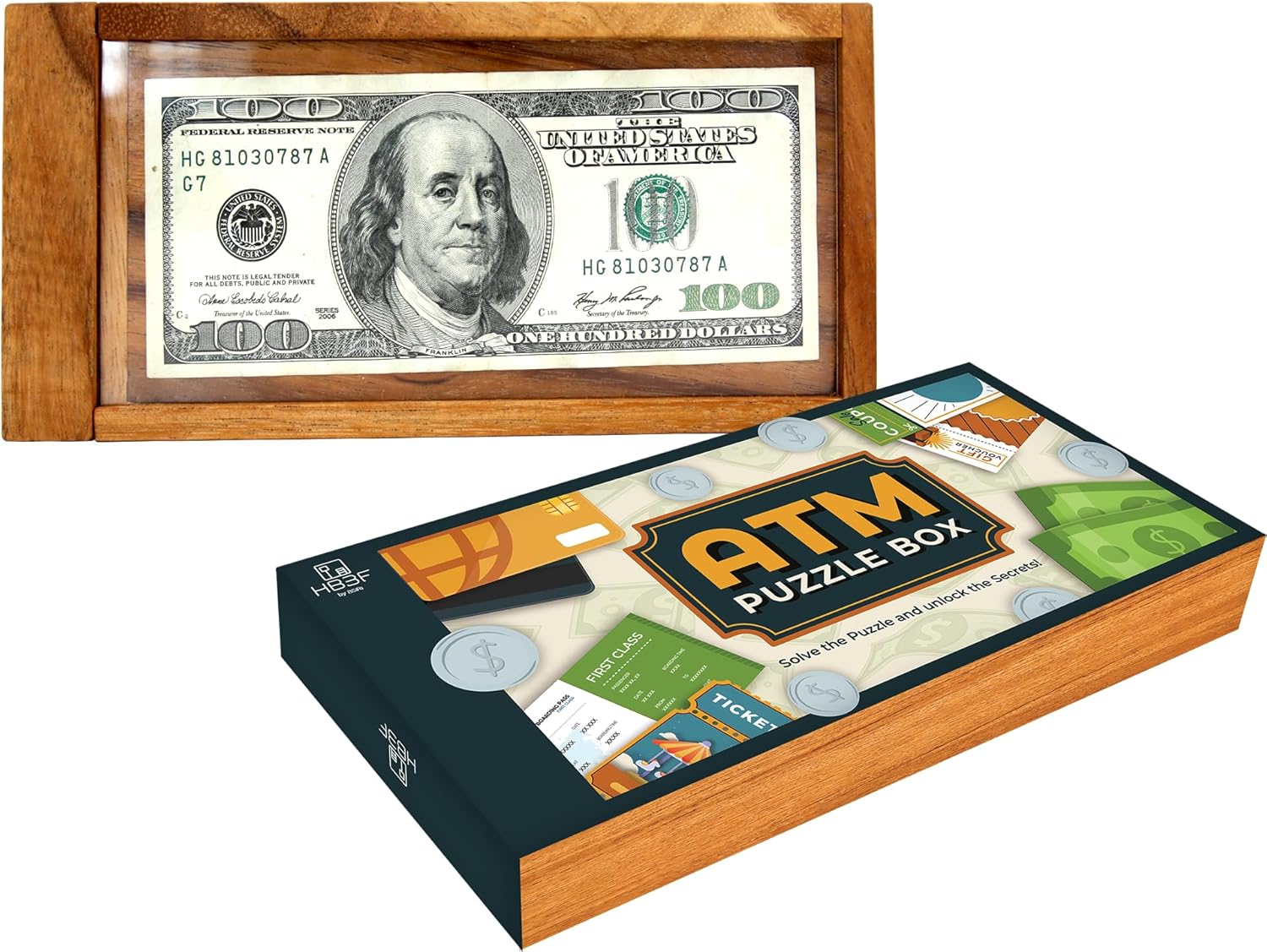 BSIRI ATM Puzzle Box for Adults- Secret Box Brain Teaser Wooden Puzzle Boxes with Hidden Compartments. Ideal Mystery Box, Money Box, Jewelry Box, 3D Puzzle Lock Box, Gift Card, and Money Puzzle Box