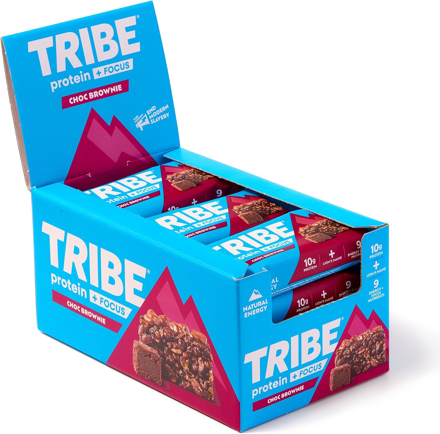 TRIBE Protein + Focus Flapjack Bar - Choc Brownie - High Protein Snack - 9 Energy & Focus Nutrients - 10g Protein, Lions Mane, Plant Based, Vegan Snack & Gluten Free (60g x 12 Bars)