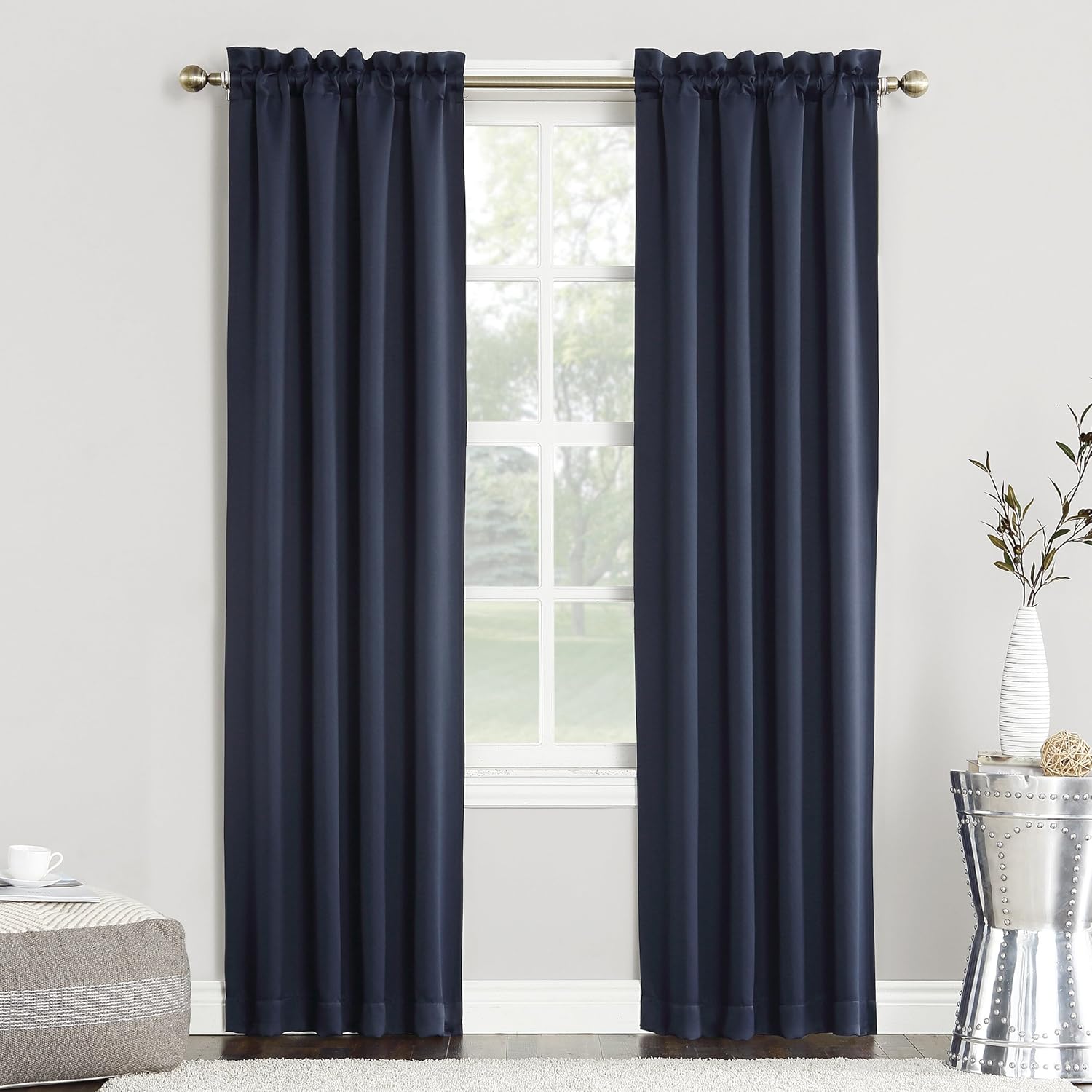 Sun Zero Easton Energy Saving Blackout Rod Pocket Curtain Panel, 40" x 84", Navy Blue