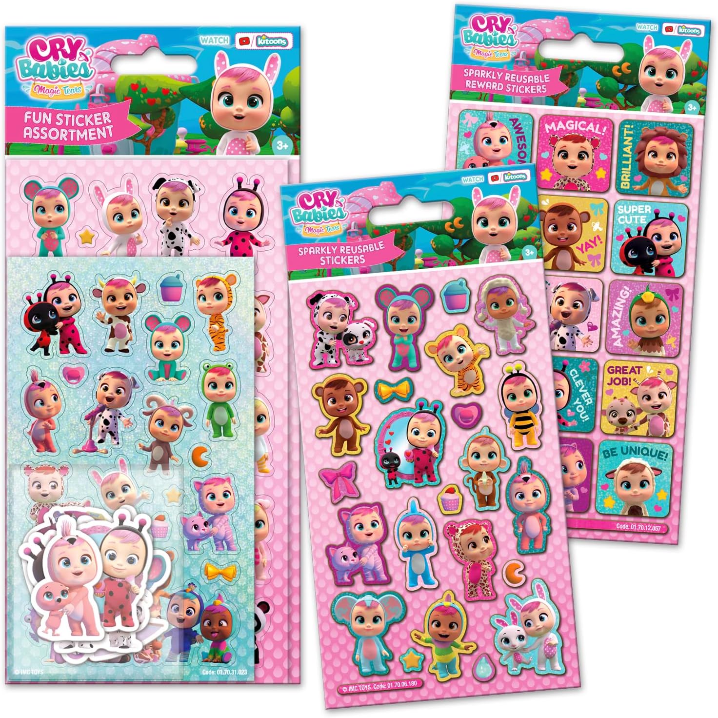 Paper Projects Cry Babies Assorted Sticker Bundle Pack | Big Bundle for Scrapbooking and Decoration | Reusable on Non-Porous Surfaces, Pink