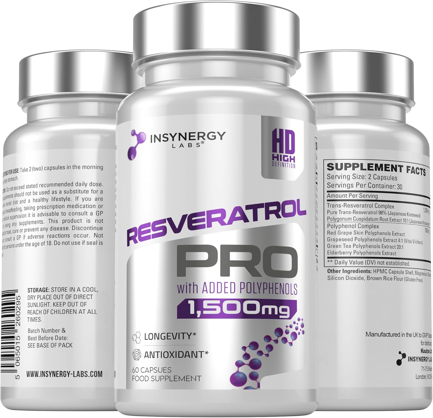 Resveratrol PRO Supplement 1,500MG | Trans-Resveratrol Supplement with Added Polyphenols | Advanced Resveratrol & Polyphenol Complex Antioxidant Supplements 60 Vegan Trans Resveratrol Capsules