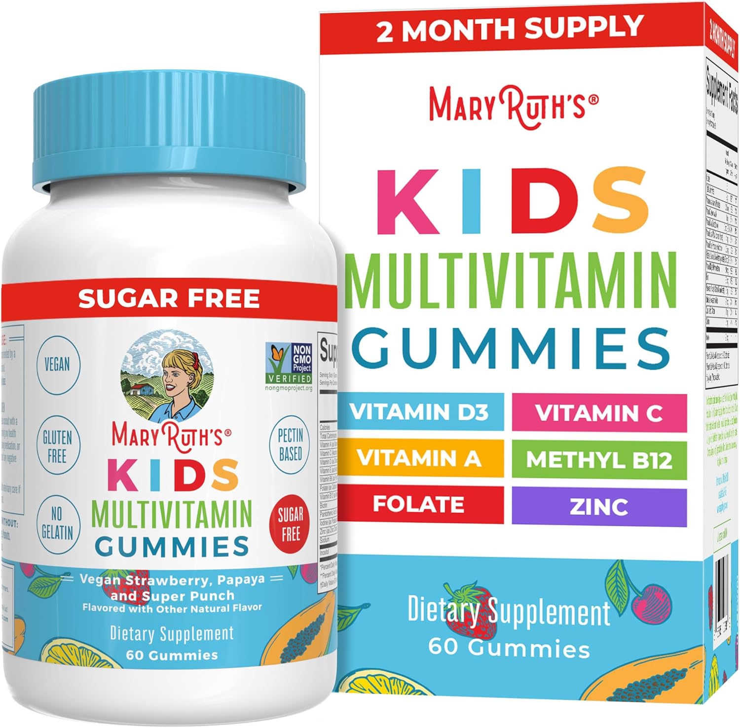 MaryRuth Organics Kids Vitamins | Multi | Sugar Free | 2 Month Supply | Kids Multivitamin Gummies for Ages 2+ | Vegan | Only 1 Gummy a Day | 60 Count
