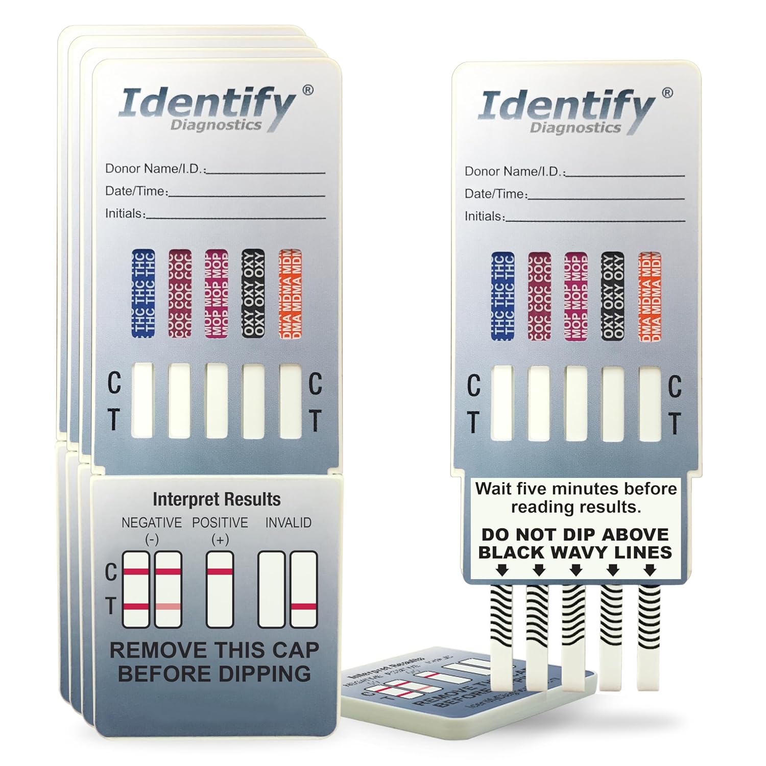 Identify Diagnostics Drug Test Cards | 5 Pack | 10 Panel Dip CLIA Waived Instant Urine Marijuana Drug Test Dip Kit for AMP,BAR,BZO,COC,MDMA,MET,MOP|OPI,MTD,OXY,THC