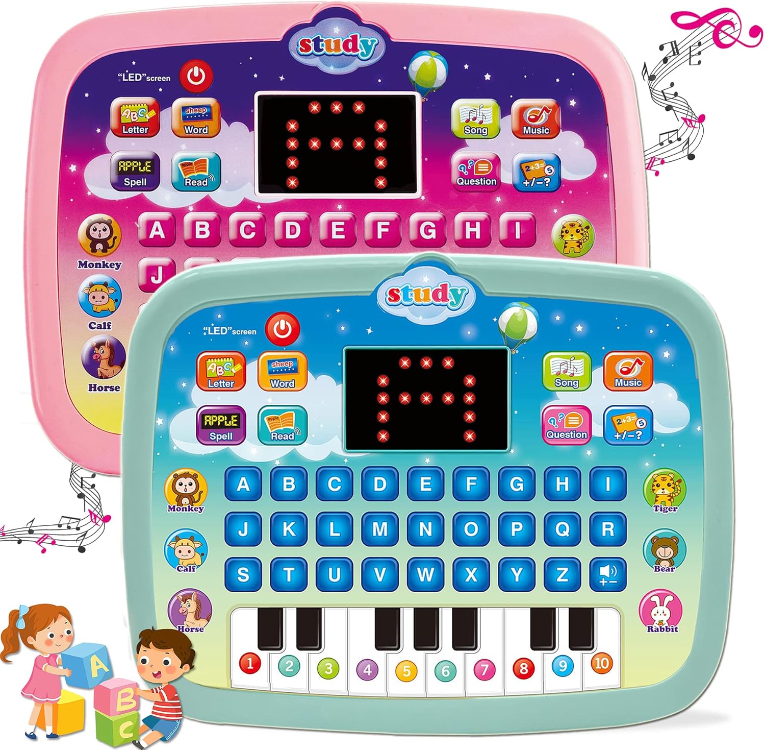 Wenbeier Kids Learning Pad Tablet Toddler with LED Screen Teach Alphabet Numbers Word Music Math Early Development Interactive Electronic Toy for Toddler Ages 3 4 5 6