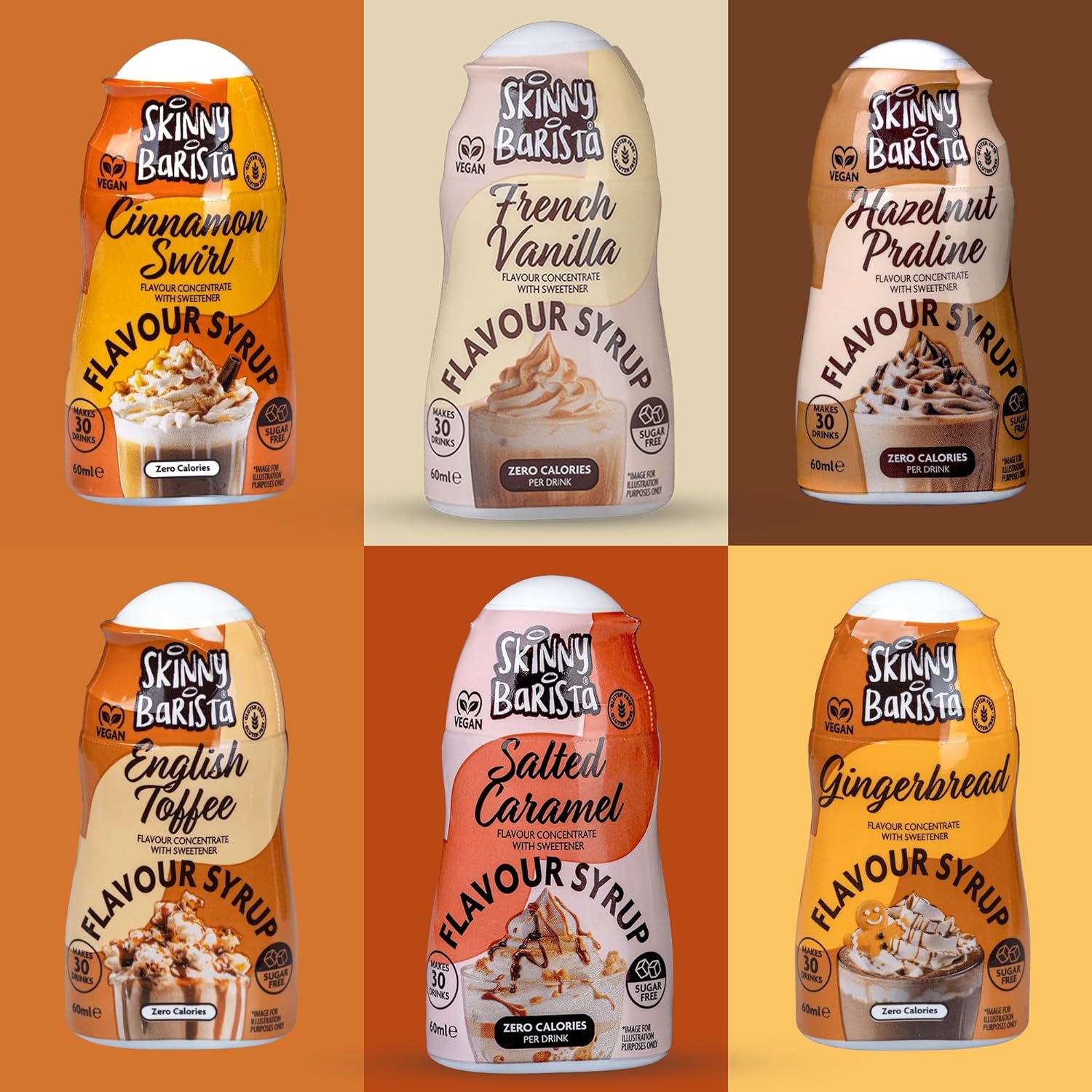 Skinny Food Co Barista Shots Coffee Syrup Set - Pack of 6 x 60ml - Keto, Fat Free, Low Calorie, Sugar Free - Vegan Friendly