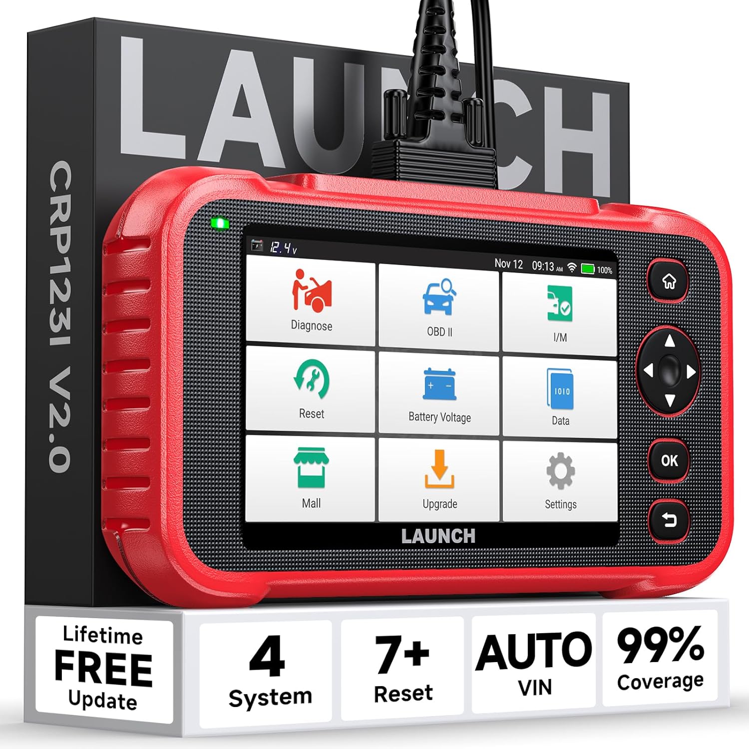 LAUNCH OBD2 Scanner CRP123I V2.0, 4 Systems Car Diagnostic Machine for ABS SRS Transmission Engine, OBD2 Diagnostic Tool with Oil/EPB/DPF/SAS/BAS/BMS/Throttle Reset, Battery Test, Lifetime Free Update