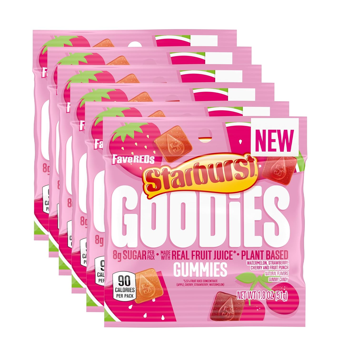 STARBURST GOODIES FaveREDS Plant-Based Fruit Gummy Candy, 1.8 Oz Bags (Pack of 12)