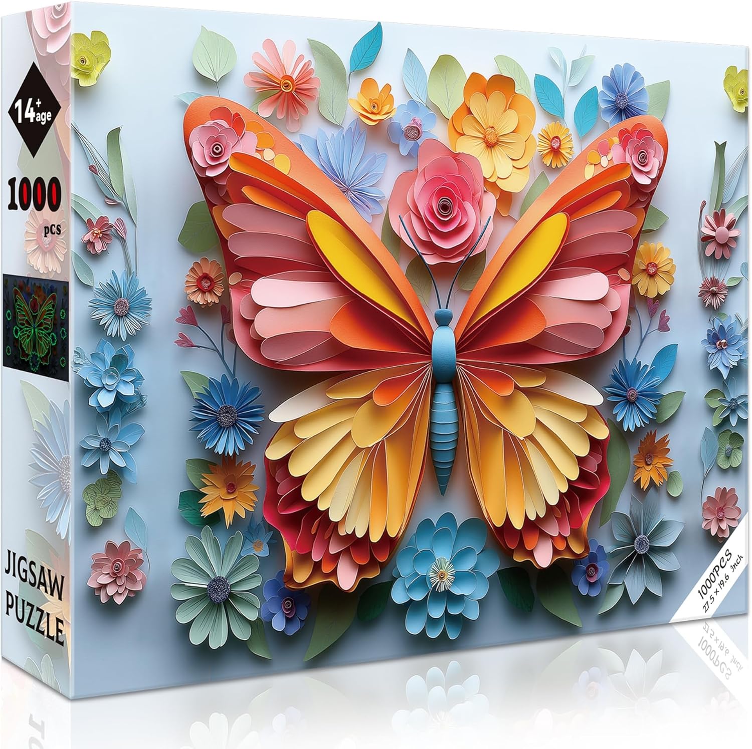 1000 Piece Puzzle for Adults Butterfly Noctilucous Jigsaw Puzzles - Challenging 3D Puzzles Stunning Flower Art Wall Decor, Gift for Adult Puzzle Lovers (27.5x19.6 Inch)