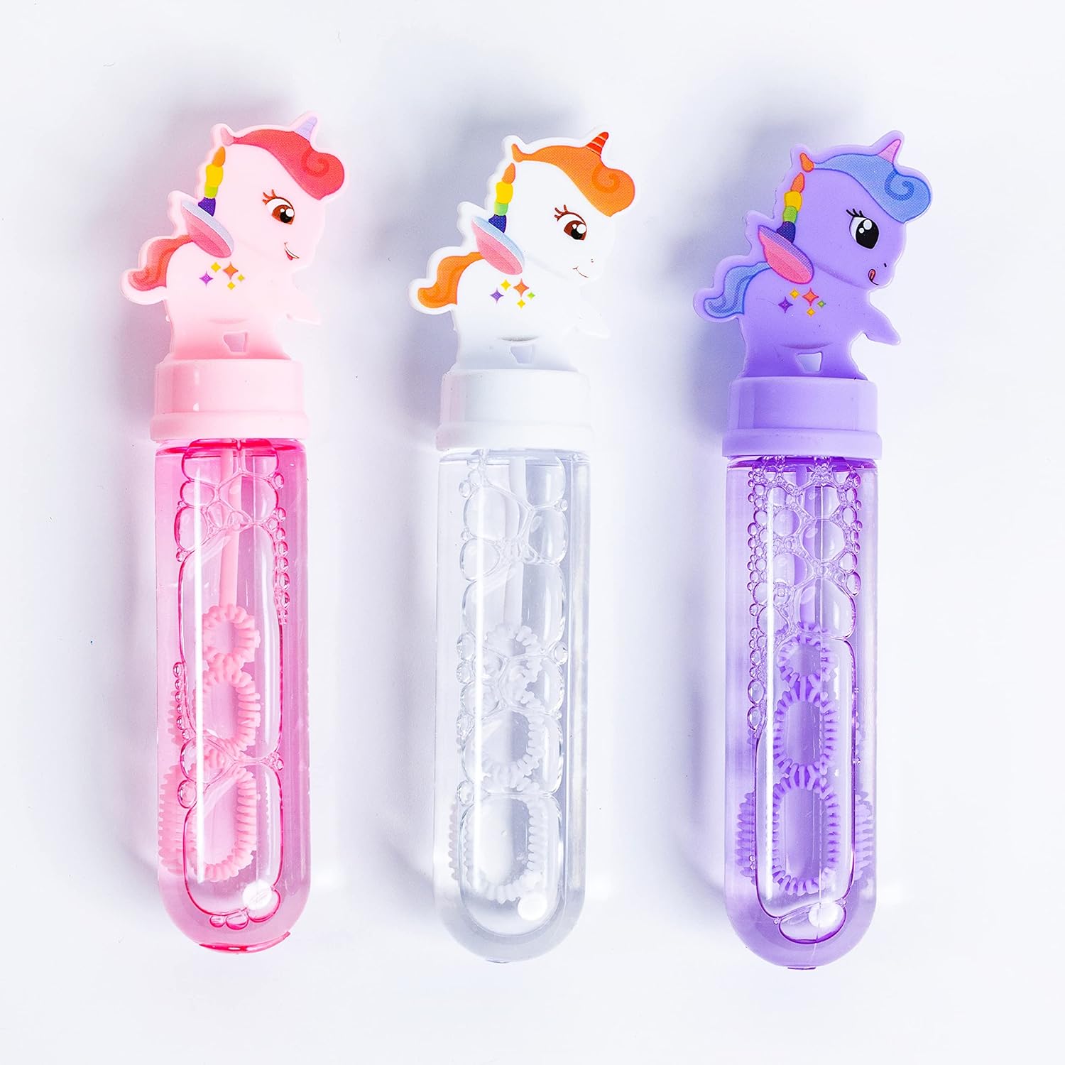Toyseum 24 x Unicorn Bubbles for Girls Party Bags, Bubble Fillers for Themed Unicorn Parties, Multi Favours Bubble Wands, Pack of 24 (3 Unique Colours))