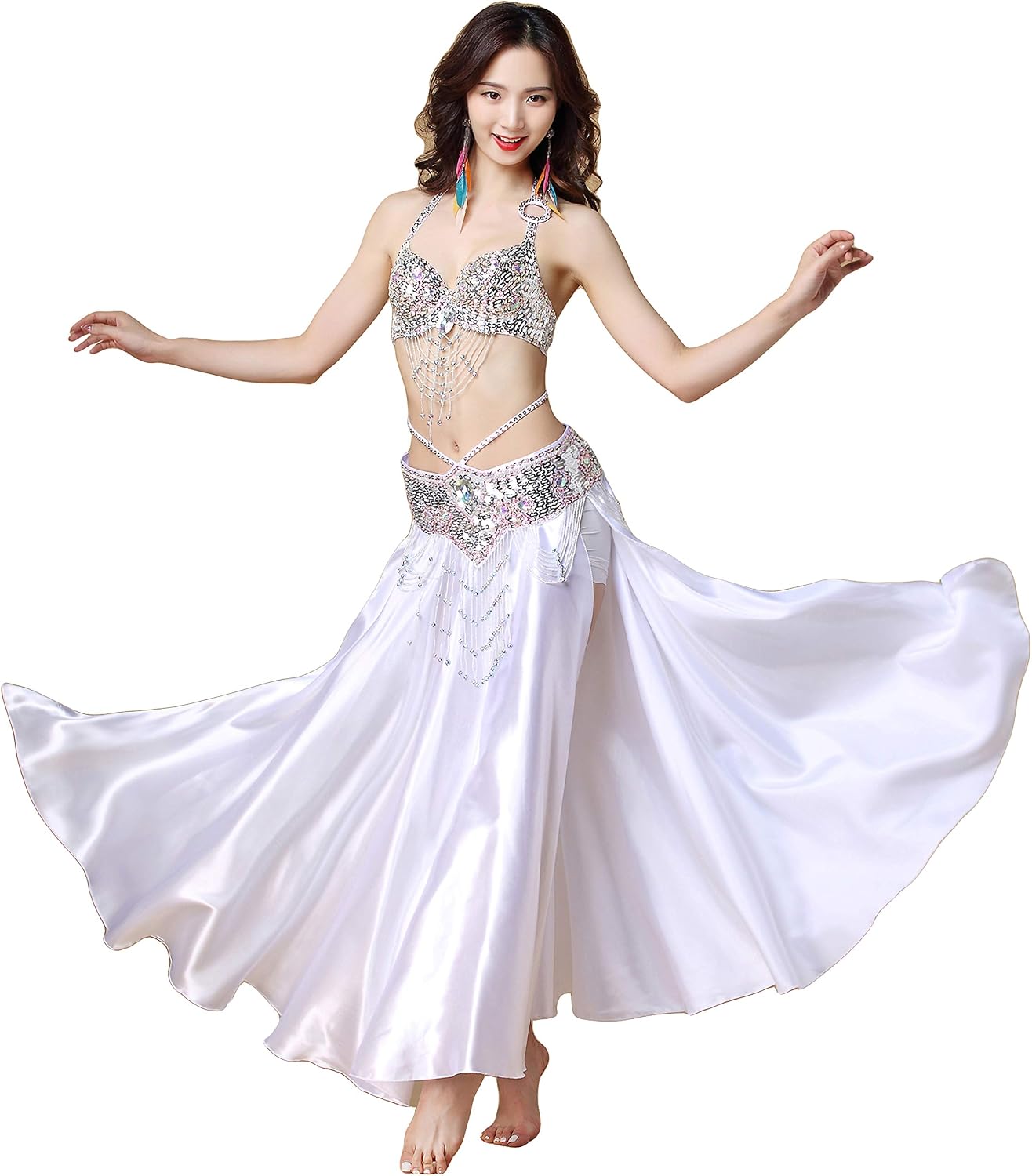 Baisdan Arabic Belly Dance Halloween Carnival Fancy Dress Costume Dancing Outfit Top Belt Skirt Suit