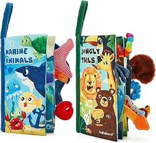 hahaland Baby Toys 0-6 Months - Baby Books 2PCS, Babies Toy 6-12 Months - Soft, Crinkle, Squeaky, Sensory, Montessori, Tummy Time Toys - Infant Baby Shower Valentines Gifts Stocking Stuffers