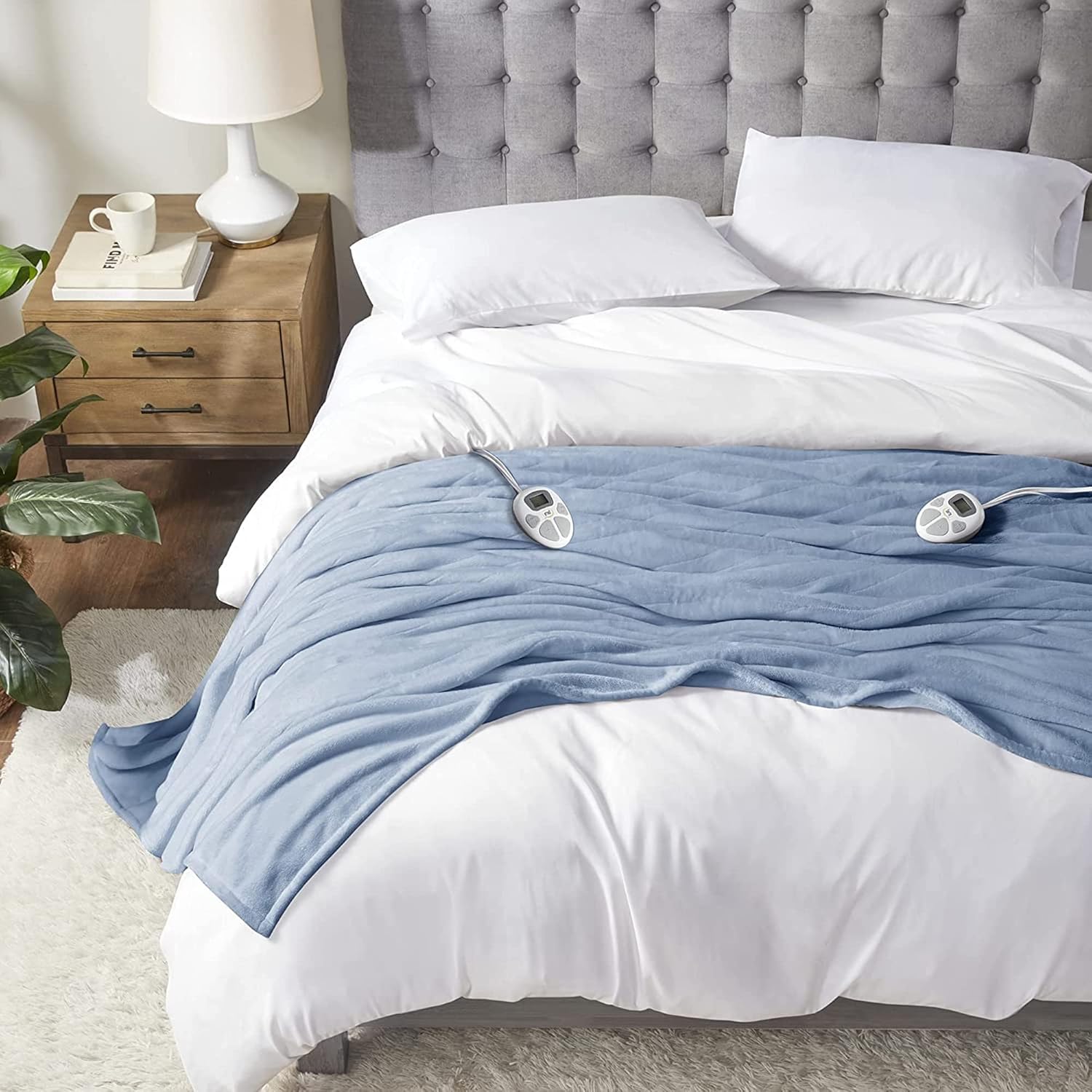 Serta Luxuriously Soft Plush Electric Blanket Fast Heating Cozy Cover, Safety Auto Shut Off Timer, Low EMF, Multi Heat Setting, ETL Certified, Machine Washable, Sea Blue Full (84 in x 77 in)