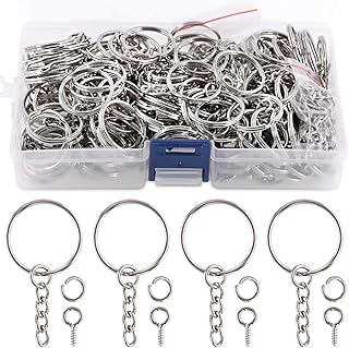 Swpeet 450Pcs 1" 25mm Sliver Key Chain Rings Kit, Including 150Pcs Keychain Rings with Chain and 150Pcs Jump Ring with 150Pcs Screw Eye Pins Bulk for Jewelry Findings Making (Sliver)
