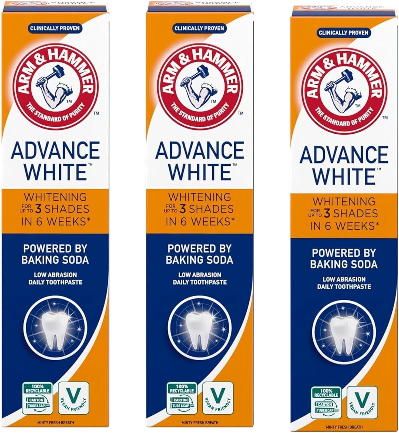 3 Pack Bundle - Arm and Hammer Advance White Toothpaste (3X 75ml) - Packaging May Vary. A Hadco Bundle with A Hadco Bamboo Toothbrush Or Toothbrush Travel Case Included.