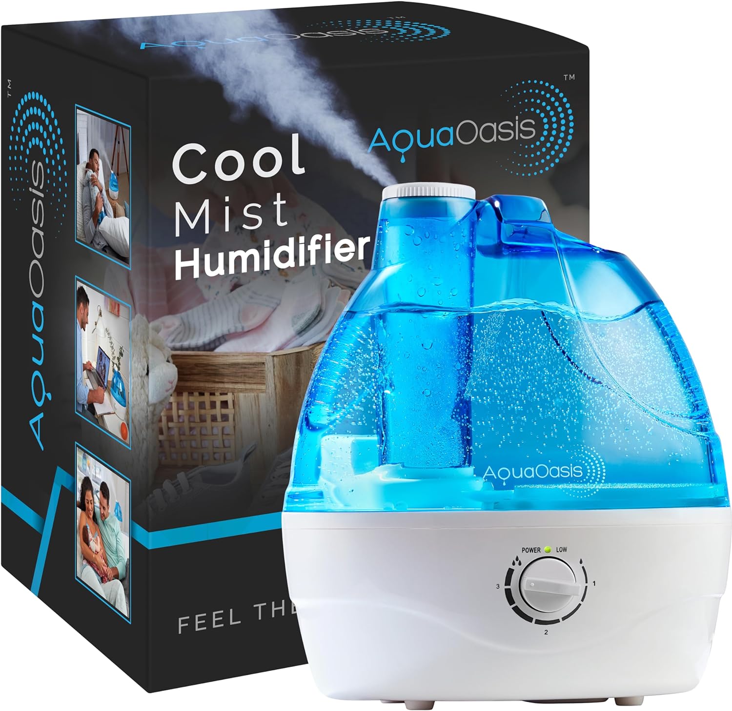 AquaOasis® Cool Mist Humidifier (2.2L Water Tank) Quiet Ultrasonic Humidifiers for Bedroom & Large room - Adjustable -360 Rotation Nozzle, Auto-Shut Off, Humidifiers for Babies Nursery & Whole House