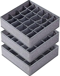 Criusia 3 Pack Sock Underwear Organizer Dividers, 64 Cell Fabric Foldable Drawer Organizer for Dresser Closet Organizers and Storage Boxes for Organizing Socks, Underwear, Ties (16+24+24 Cell, Gray)