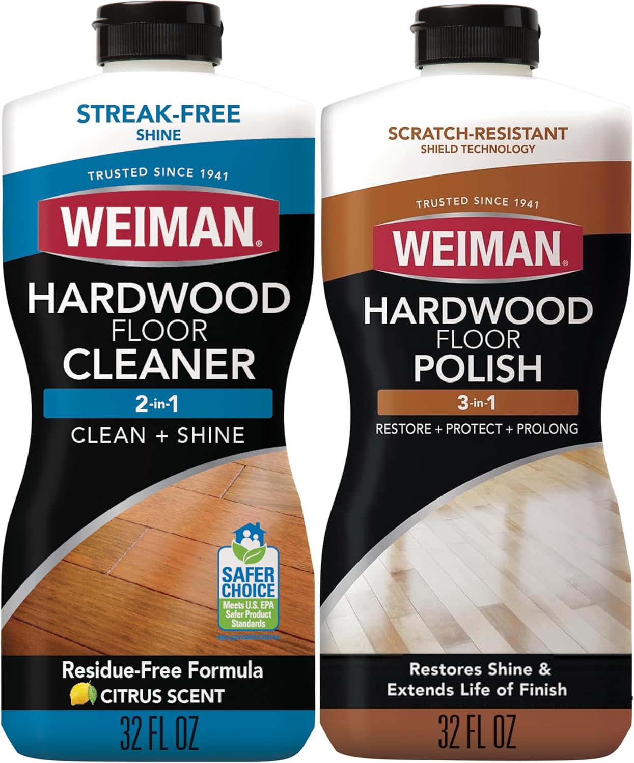 Weiman Hardwood Floor Cleaner and Polish Restorer Combo, 2 Pack | Wood Floor Cleaner