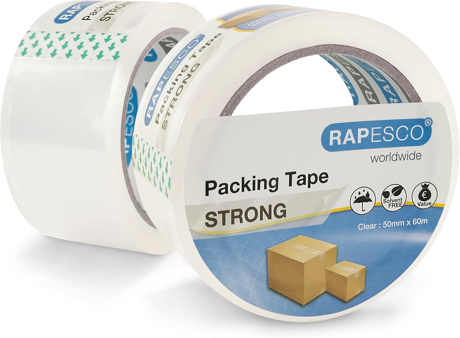 Rapesco 1697 Strong Packing Tape 50mm x 60m, Clear, Pack of 2