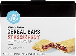 Amazon Brand - Happy Belly Fruit & Grain Cereal Bars, Strawberry , 1.03 Oz, 8 Count (Pack of 1)