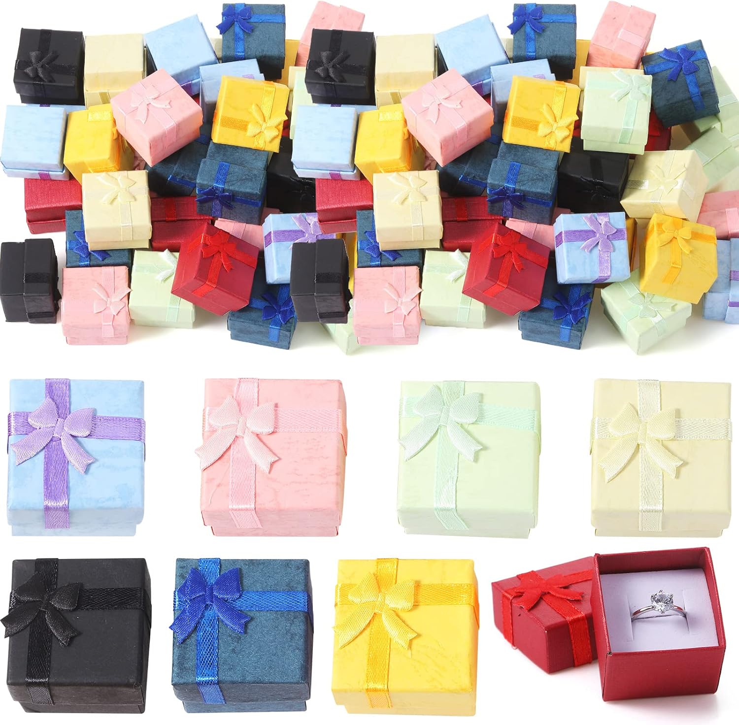 Hicarer 48 Pcs Assorted Color Jewelry Gift Boxes - Elegant Cardboard Paper Boxes with Ribbons & Bowknot - Perfect for Birthdays, Anniversaries, Weddings, & More