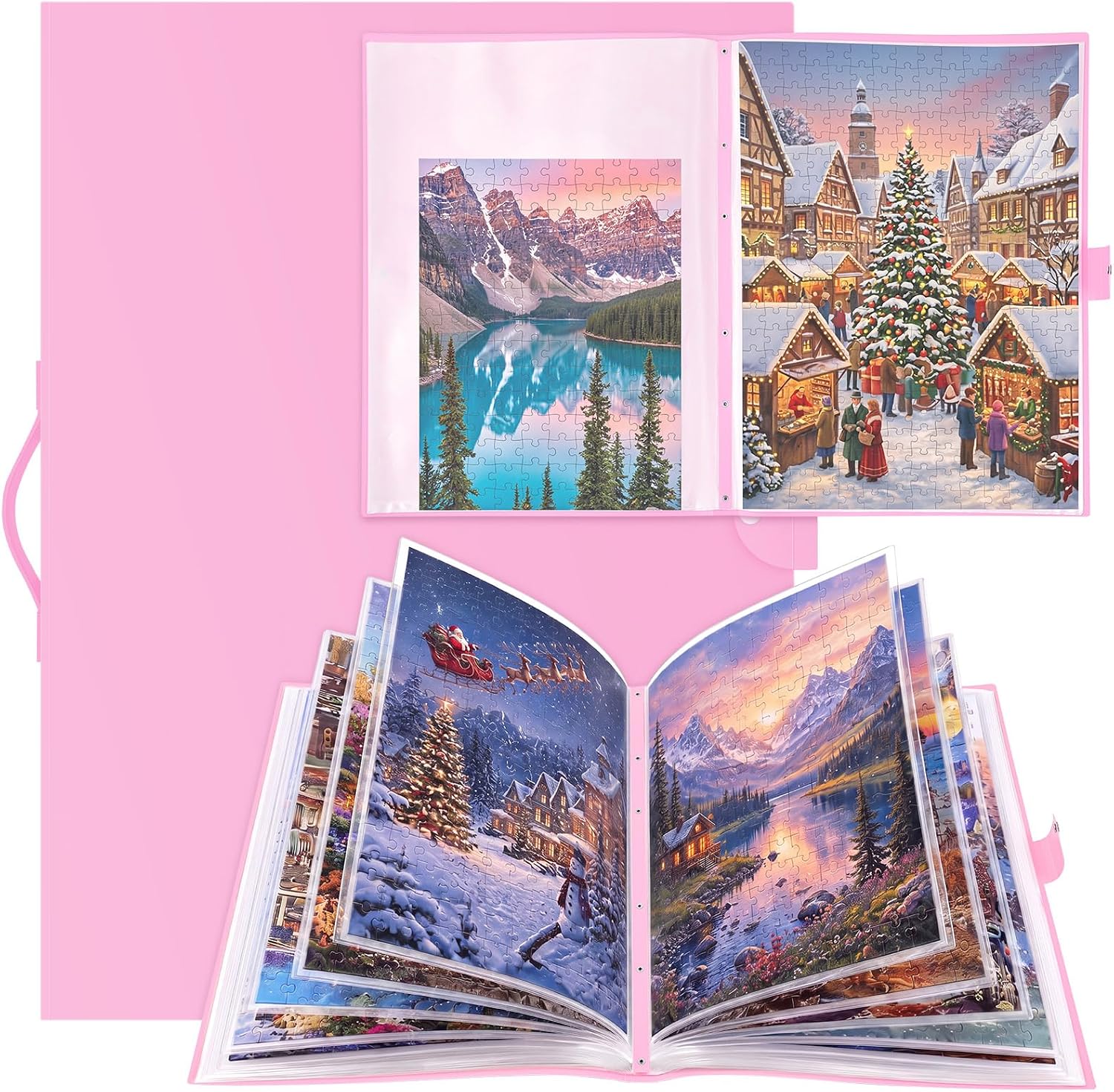 Feifeiya 30 Pockets Puzzle Storage Folder for 1000 Pieces Portable Large Capacity Jigsaw Book Holder for 60 Sets Puzzle Folder, Dustproof and Protective Jigsaw Accessories, Gift for Christmas