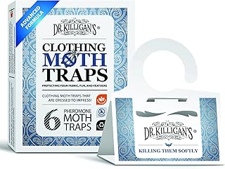 Dr. Killigan's Premium Double Potent Clothing Moth Traps with Pheromones Prime | Organic Clothes Moth Trap with Lure for Closets & Carpet | Case Making Moth Treatment & Prevention (6 Pack, White)