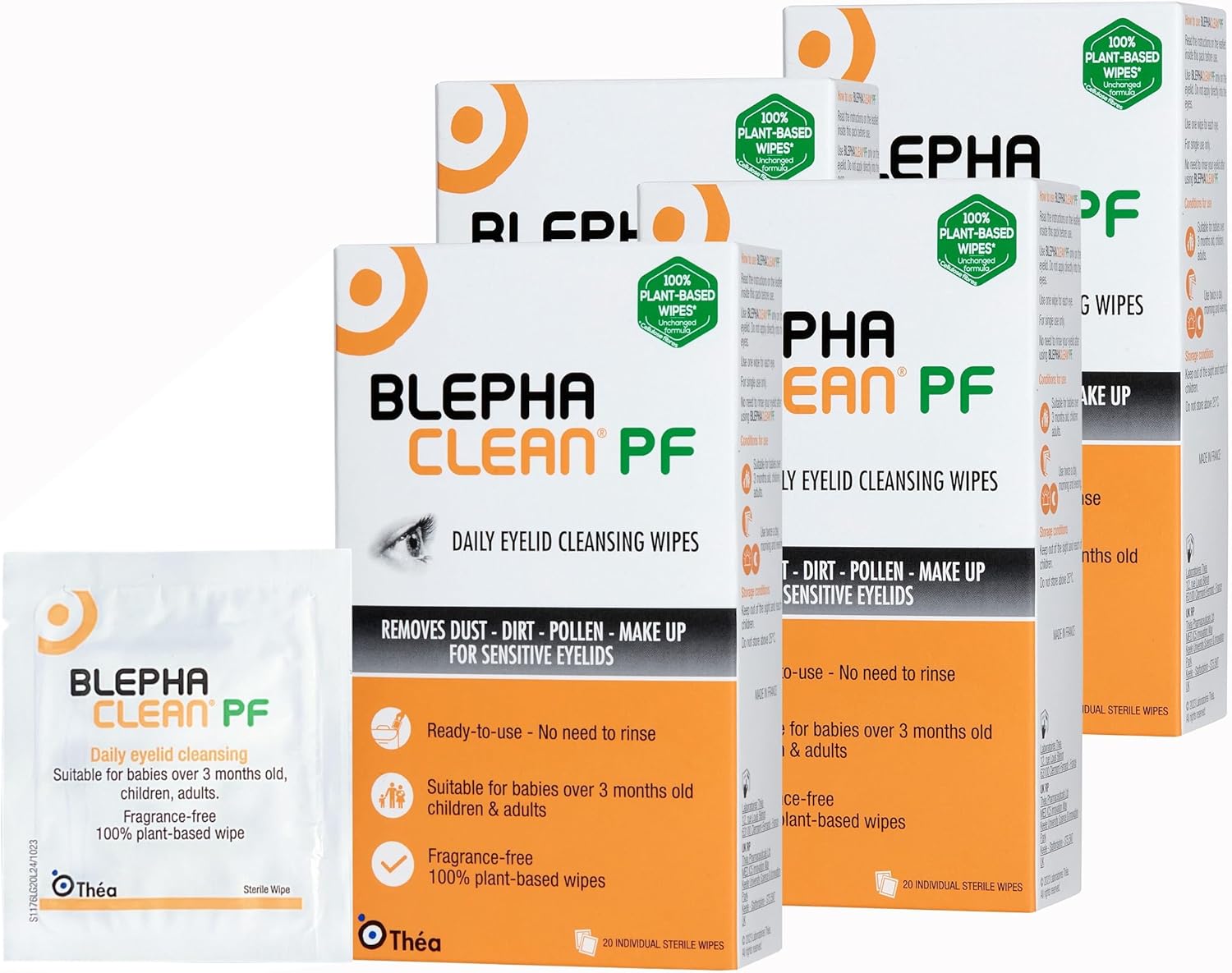 Blephaclean PF Daily Eyelid Cleansing Wipes - Gentle, Sterile Wipes to Soothe & Cleanse, Suitable for Sensitive Eyelids |Plastic-Free |Suitable for Babies (3+Months), Children, Adults |4 PACK|80 Wipes