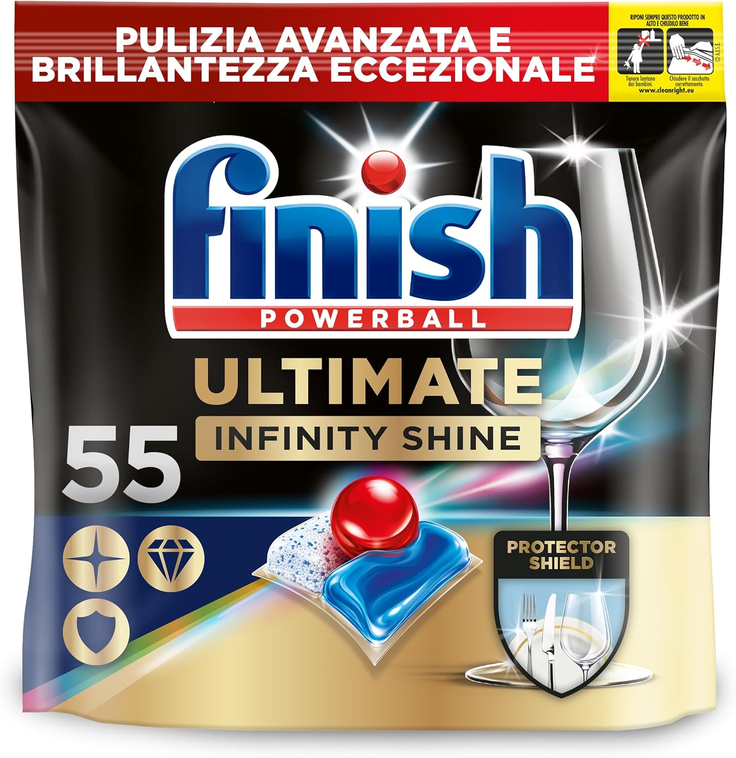 Finish Dishwasher Tablet, Ultimate Infinity Shine, 330 Tablets, Lemon Sparkle, Clean & Shine Detergent Tabs, Tough on Grease Stains, Effective for Short Eco Cycle