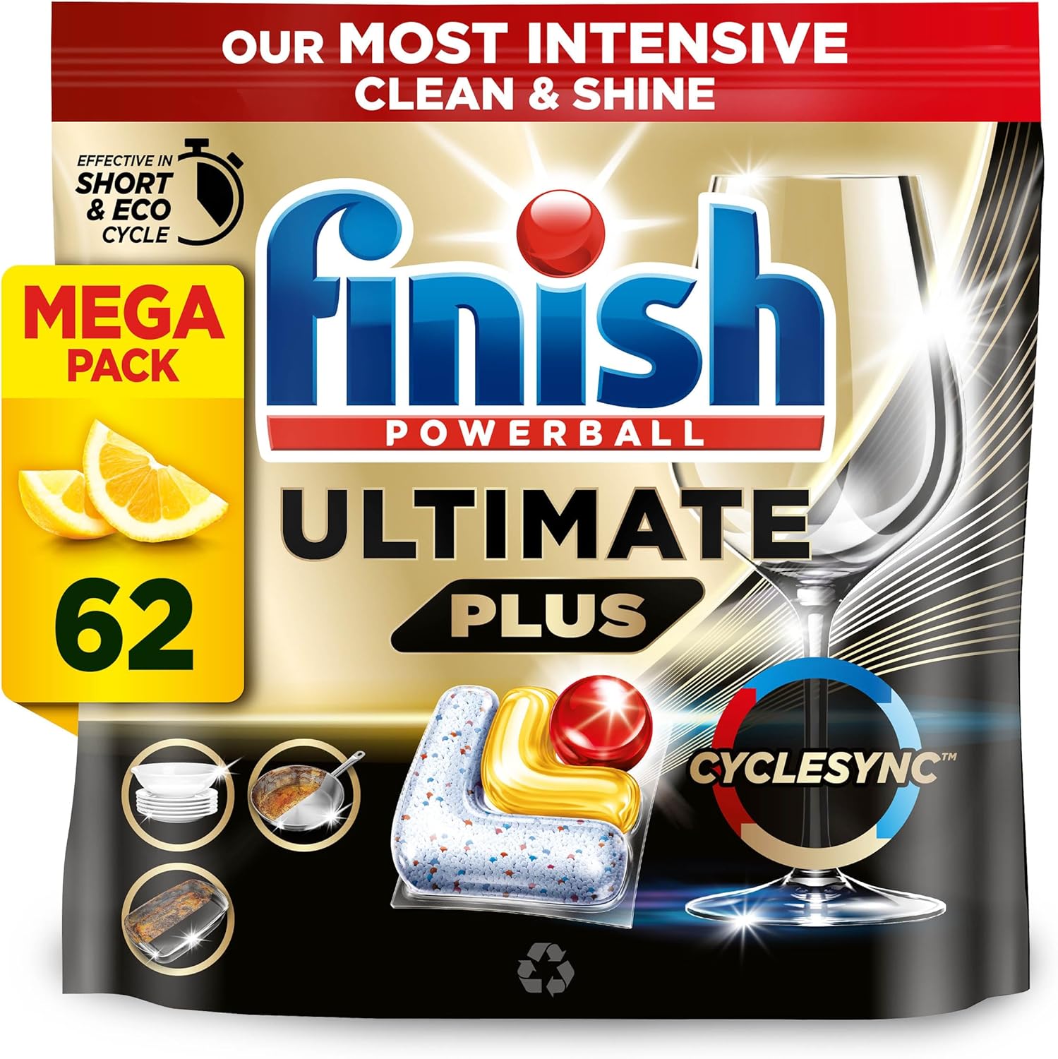 Finish Ultimate Plus All in One 62 tab Lemon Dishwasher Tablet