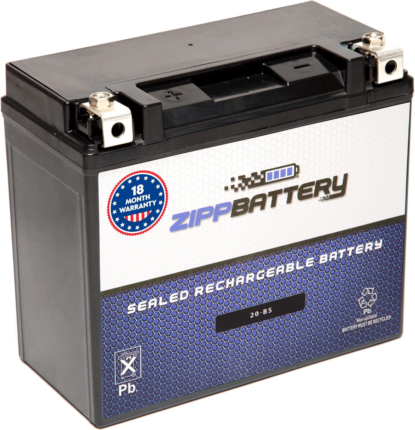 ZIPPBATTERY YTX20-BS Maintenance-Free 12V 19Ah Battery Replacement for ATV, Motorcycle, Jet Skis, Scooter, UTV, and More - Nut and Bolt (T3) Terminal