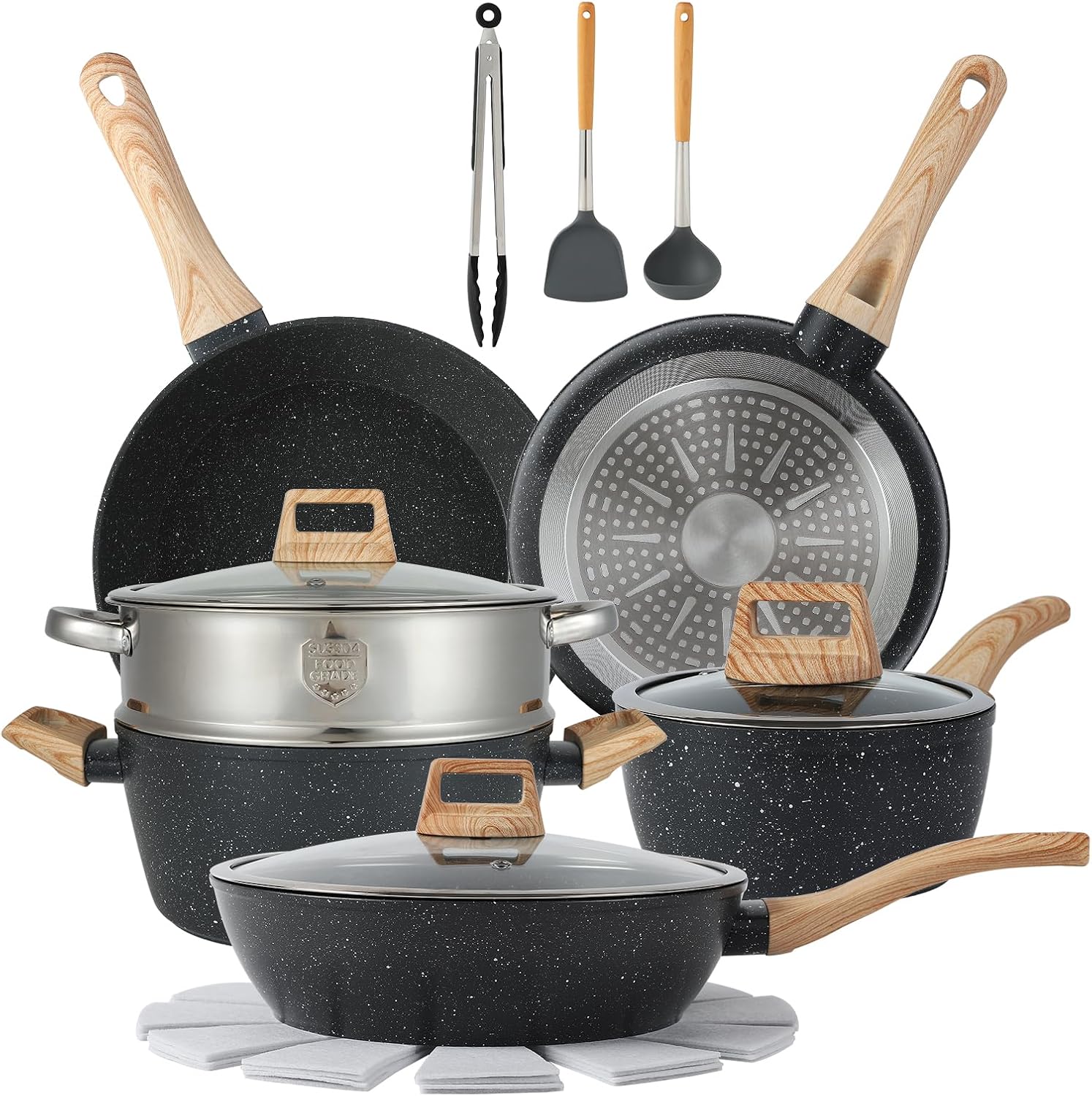 16PCS Pots and Pans Set Non Stick Cookware Set Nonstick with Cooking Set (black, 16pieces)