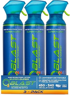 O2 Blast, Pure Oxygen Supplement, 10L Portable Can with Custom Breathing Mask for Respiratory Support, Elevate Oxygen Levels, Speed Recovery Time, Perfect for High Altitude & Sports Recovery (3-Pack)
