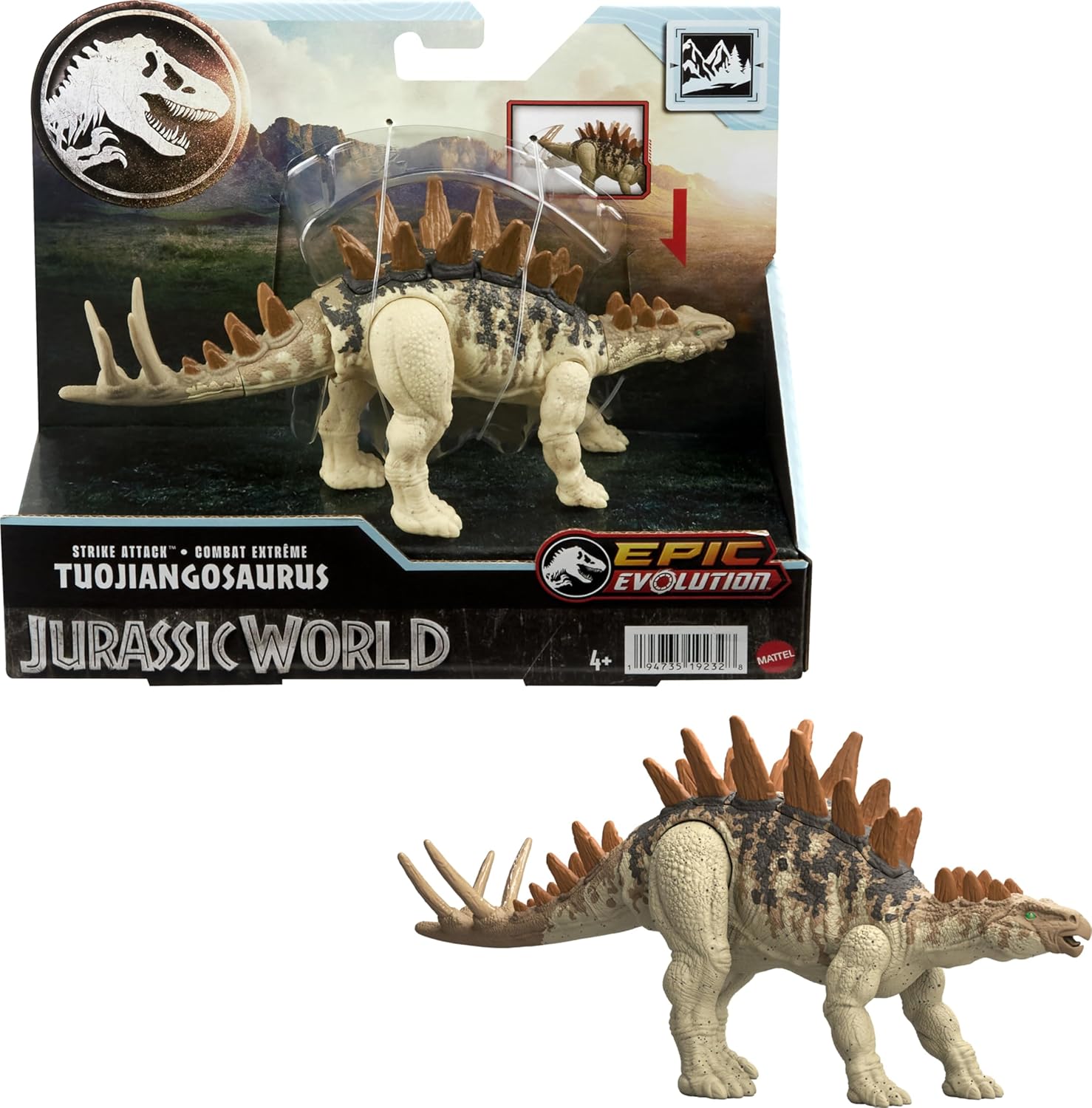Mattel Jurassic World Strike Attack Dinosaur Toy with Single-Strike Action & Movable Joints, Tuojiangosaurus Action Figure Includes Digital Play