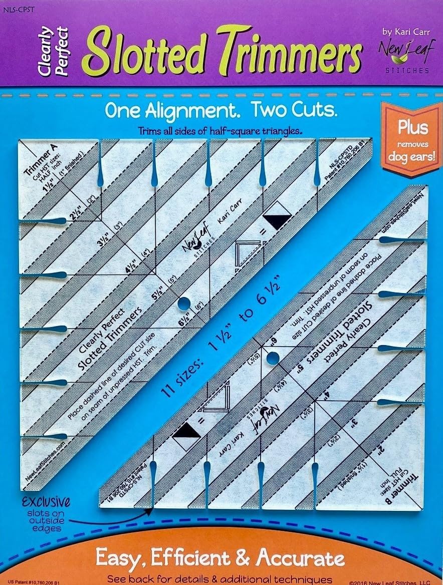 Slotted Trimmer - Acrylic Template Ruler for Accurate Cutting and Trimming - Designed for Half-Square Triangles, Strip Piecing, Block Construction - Ideal Stencil & Tool for Quilters