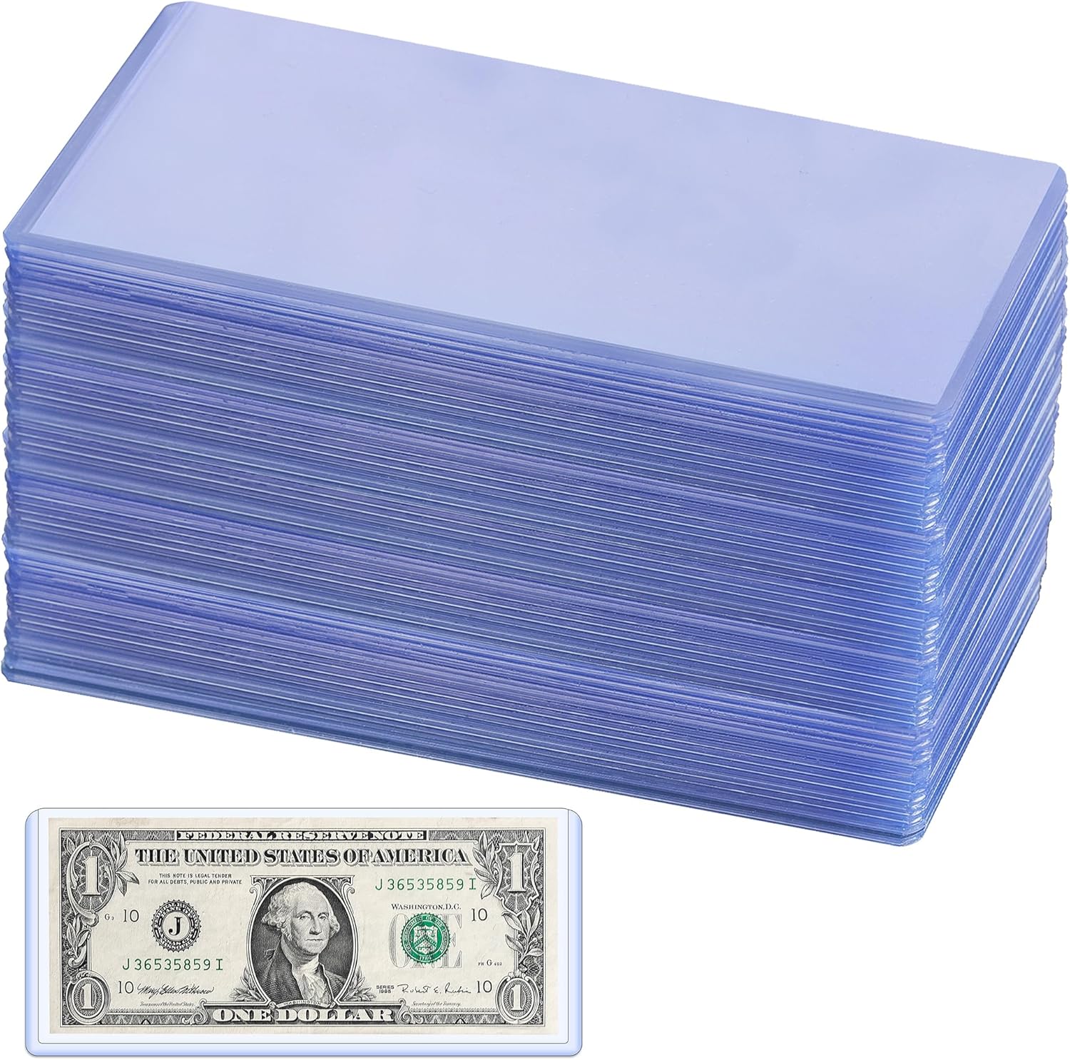 Uncle Paul 60 PCS Clear Paper Money Holder Currency Topload Holders, 6.8 x 2.9 Inch Transparent PVC Bill Protector, Banknotes Sleeves Currency Paper Money Protector Bag PN03L60